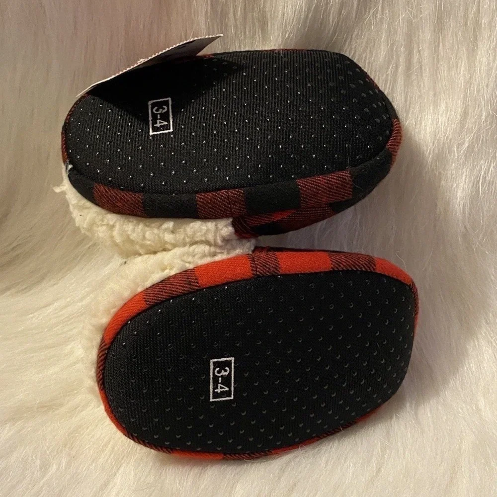 Holiday Time Slippers Infant Baby Size 3-4 Red Plaid Slip On Shoes Lightweight